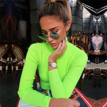 Load image into Gallery viewer, Fluorescent Green Turtuleneck Knitted Sweater Women Autumn Winter Casual Long Sleeve Ribbed Sweater Streetwear Pullovers