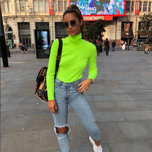 Load image into Gallery viewer, Fluorescent Green Turtuleneck Knitted Sweater Women Autumn Winter Casual Long Sleeve Ribbed Sweater Streetwear Pullovers