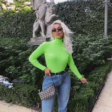 Load image into Gallery viewer, Fluorescent Green Turtuleneck Knitted Sweater Women Autumn Winter Casual Long Sleeve Ribbed Sweater Streetwear Pullovers