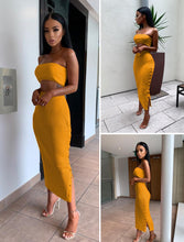 Load image into Gallery viewer, Fantoye Strapless Sleeveless 2 Piece Set Ribbed Sexy High Waist Button Splits Long Bodycon Women Outfits Christmas Femme Sets