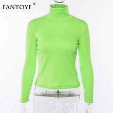 Load image into Gallery viewer, Fluorescent Green Turtuleneck Knitted Sweater Women Autumn Winter Casual Long Sleeve Ribbed Sweater Streetwear Pullovers