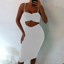 Load image into Gallery viewer, Fantoye Sexy Pleated Dress Women 2 Piece Set Autumn Winter Lace Up Sleeveless Party Night Club Bodycon Two Piece Dresses Vestido